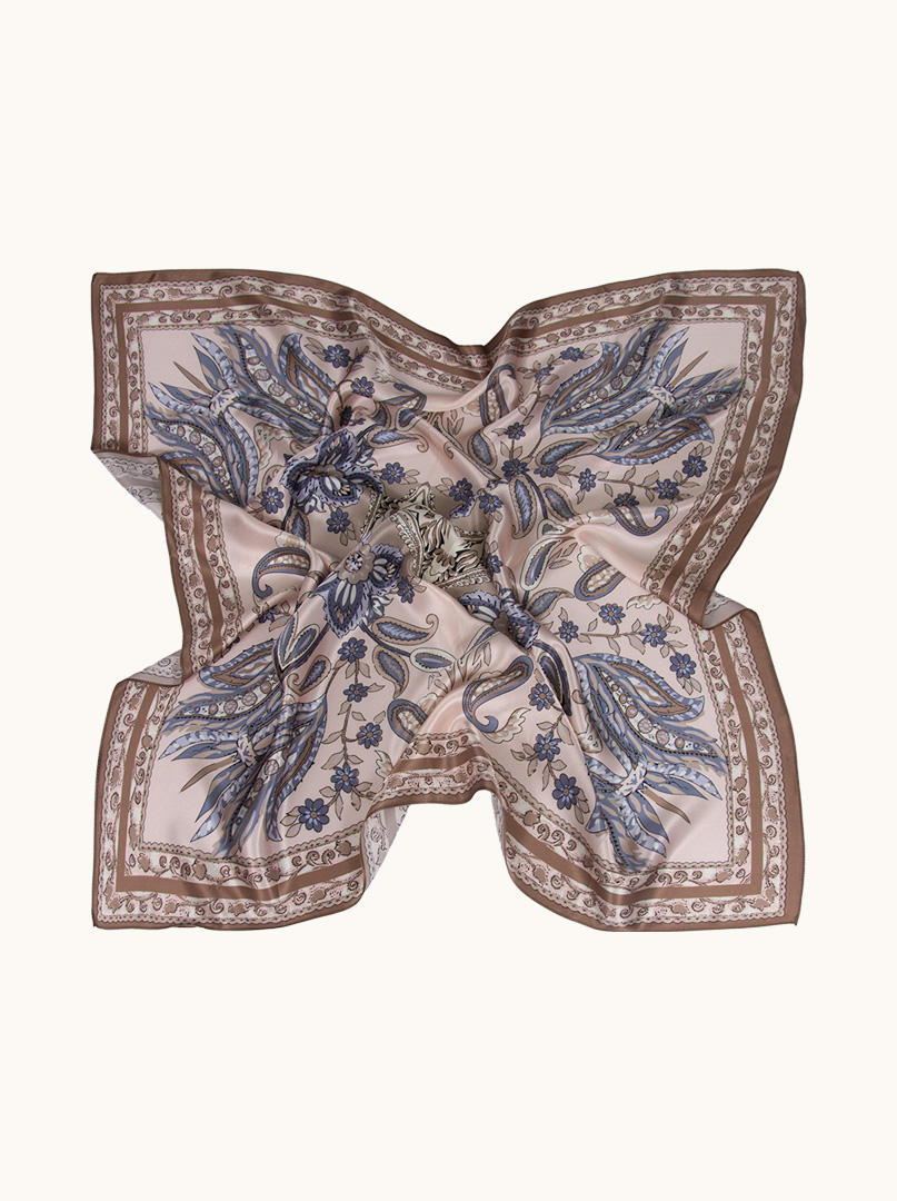 Silk scarf on pink background with floral motif 90 cm x 90 cm image 2