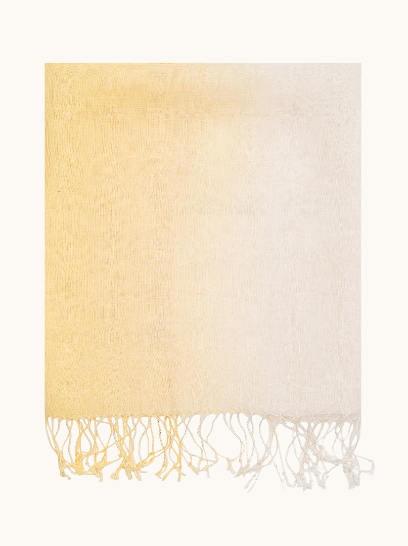 Scialle di lino leggero con nappe giallo e crema 55cm x180cm image 2