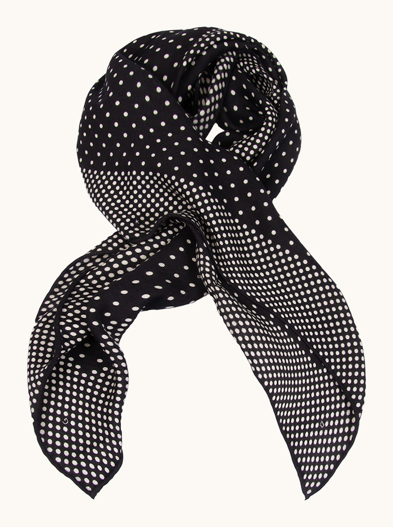 Wool scarf with silk black and white peas 90 cm x 90 cm image 1