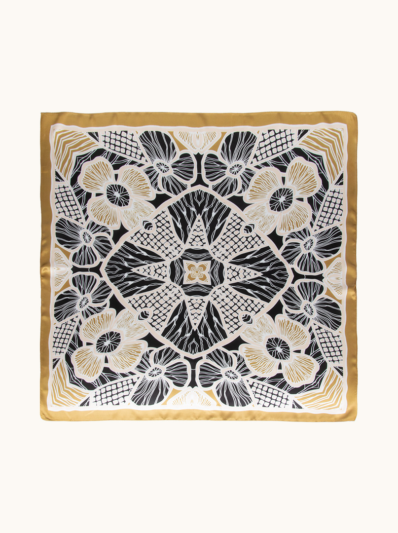 Large silk scarf in shades of gold and black 90cm x 90cm  image 2
