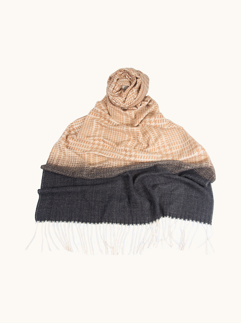 Beige scarf with pepita pattern 70 cm x 200 cm 100% wool image 1