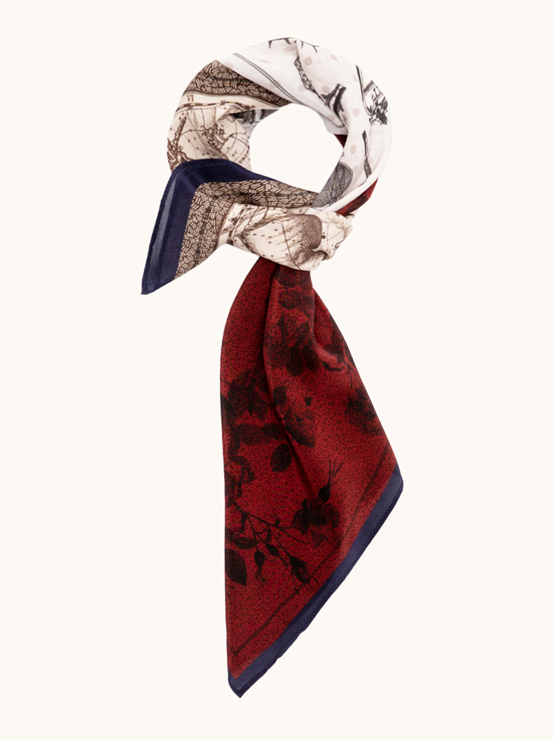 Small women's silk scarf with herringbone pattern, 53 cm x 53 cm image 1