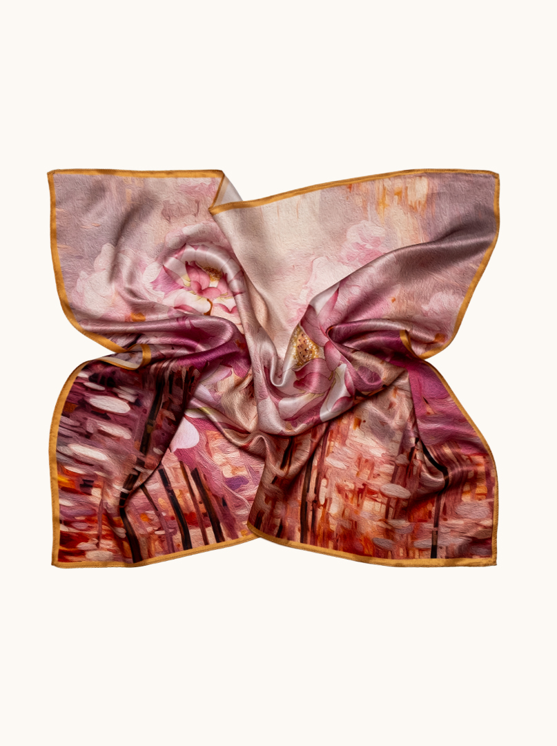 Brown silk scarf with geometric patterns 68cm x 68cm image 3