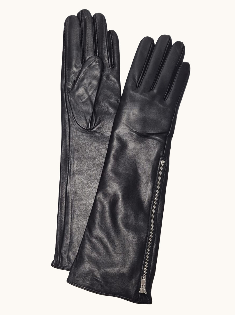 Classic black leather gloves with wool lining image 1