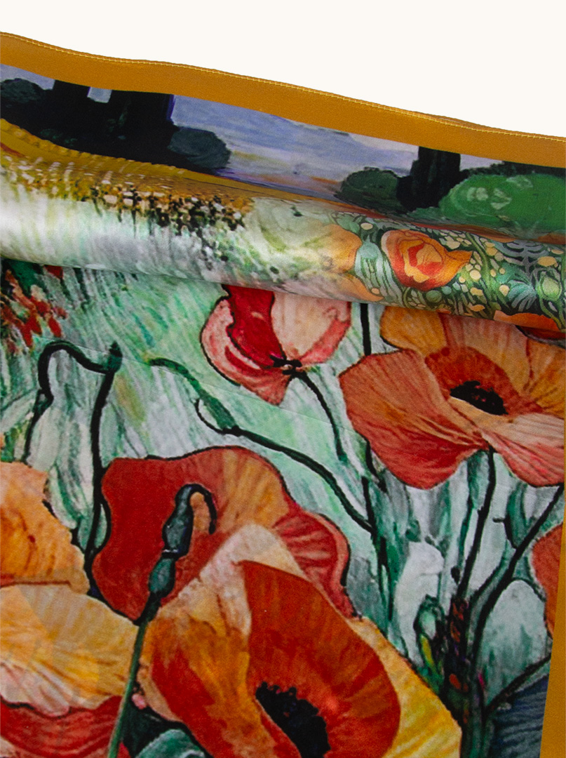 Silk scarf with painterly poppy pattern 70 cm x 70 cm image 3