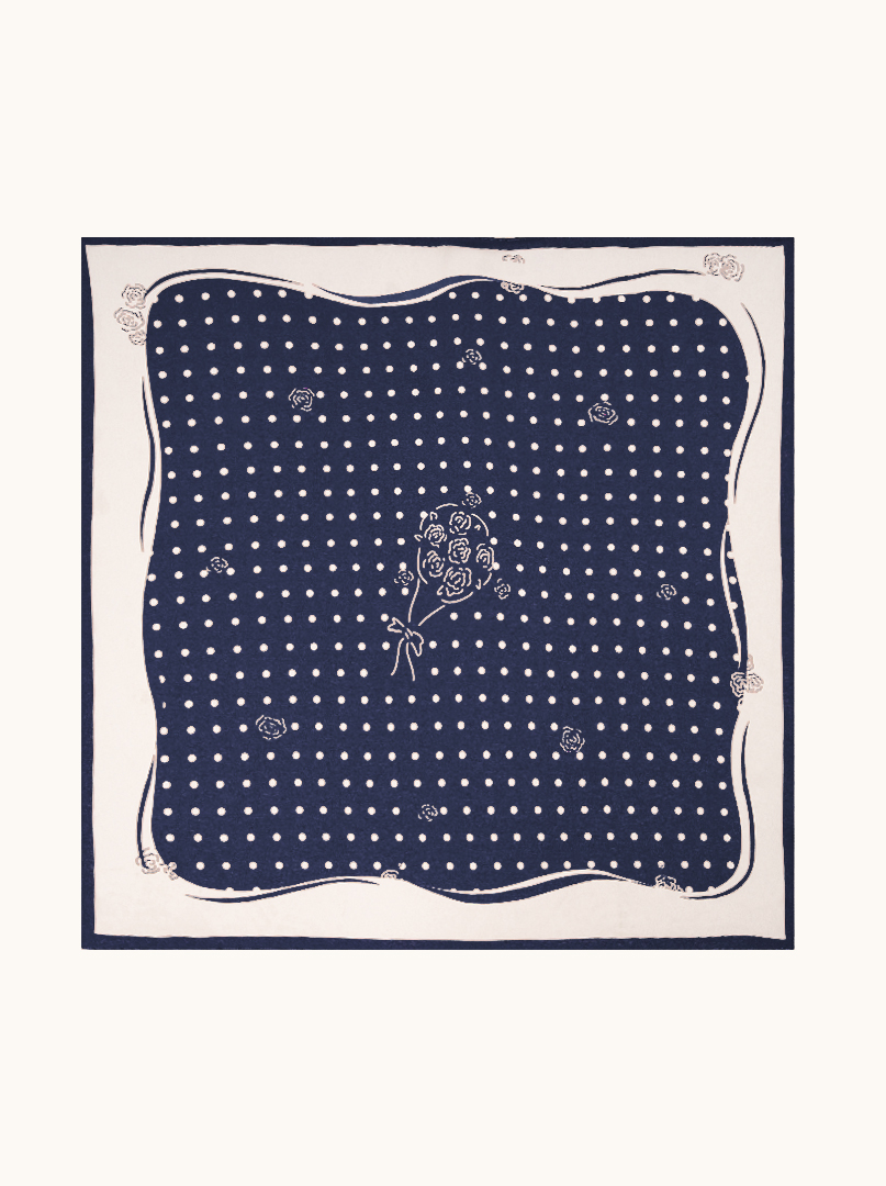 Black silk scarf with geometric patterns 68cm x 68cm image 2