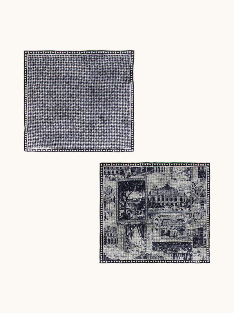 Large double sided silk scarf with embossed and retro design 68cm x 68cm image 3