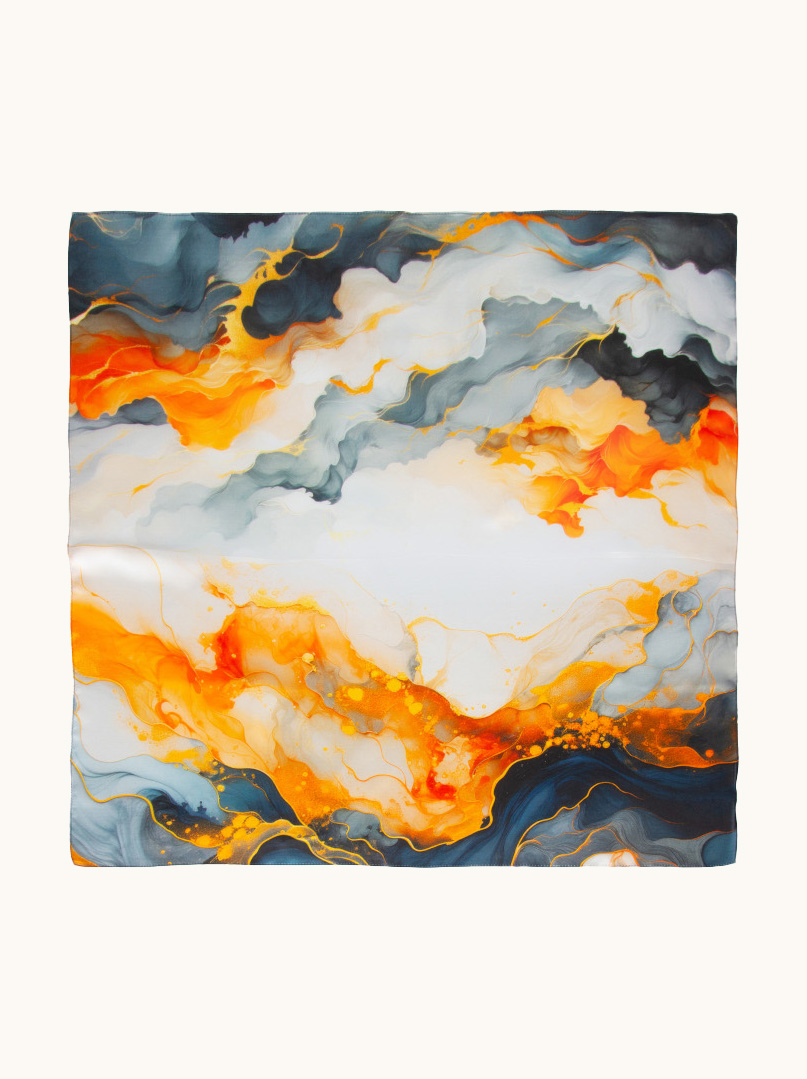 Small silk scarf blue color explosion 53cm x53cm image 1