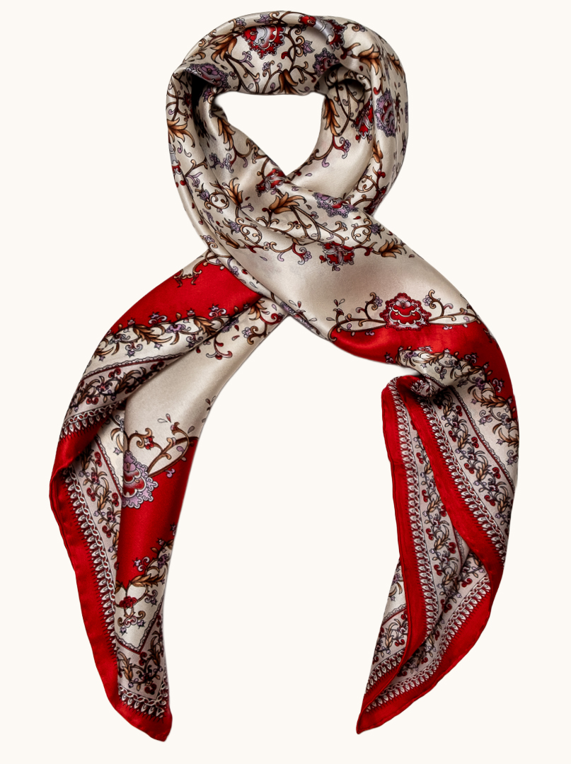 Large silk scarf with oriental pattern, 90 cm x 90 cm image 1