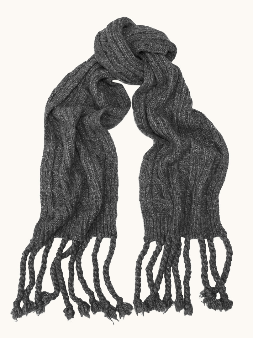 Warm scarf with wool and long fringes grey 35x230 cm image 1