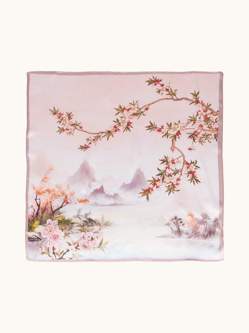 Small silk gavroshka pink floral scarf 53cm x53cm image 2