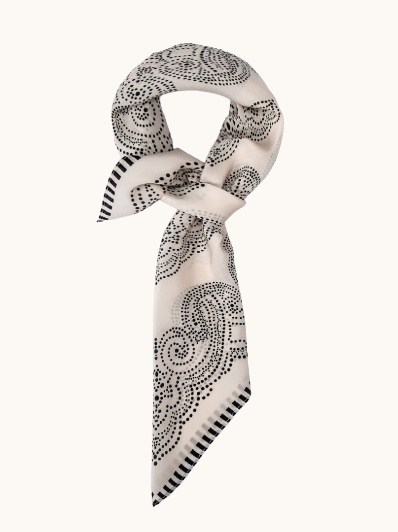Brown silk scarf with geometric patterns 68cm x 68cm image 1