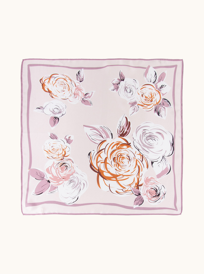 Pink floral silk scarf 70 cm x 70 cm image 4