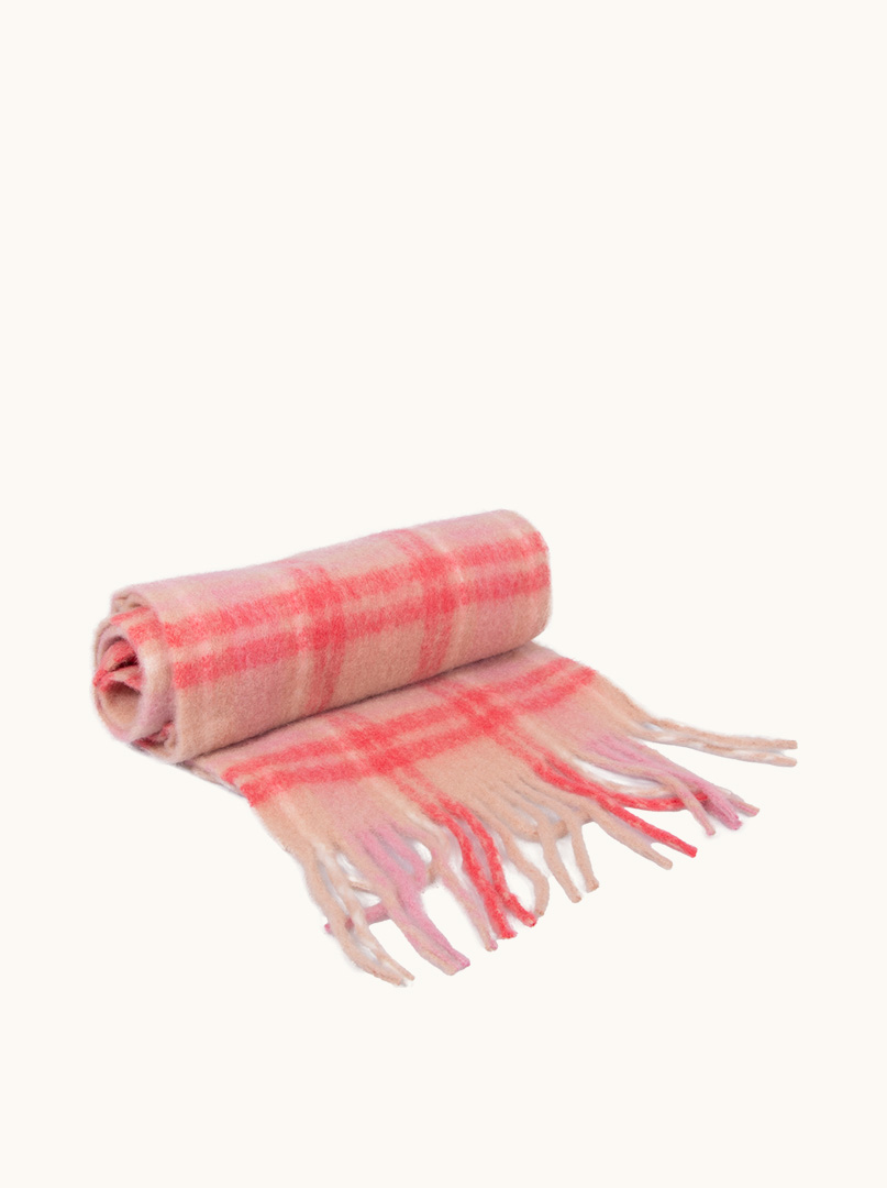 Pink and beige checkered scarf with tassels 40cm x200cm image 4