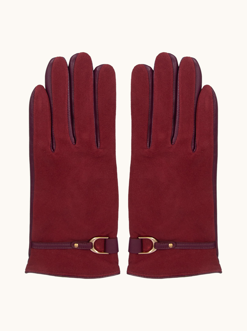 Maroon leather gloves with decorative buckle PREMIUM image 1