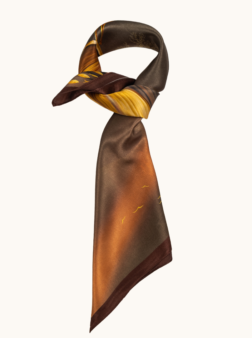 Silk scarf Golden Forest poetic landscape starring deer 68cm x 68cm image 1