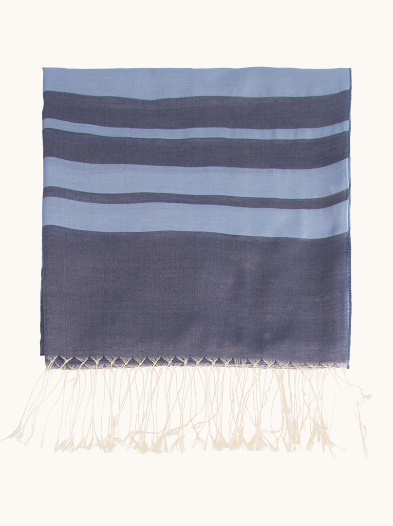 Navy blue viscose scarf with stripes and fringes, 110x160 cm - Allora image 1