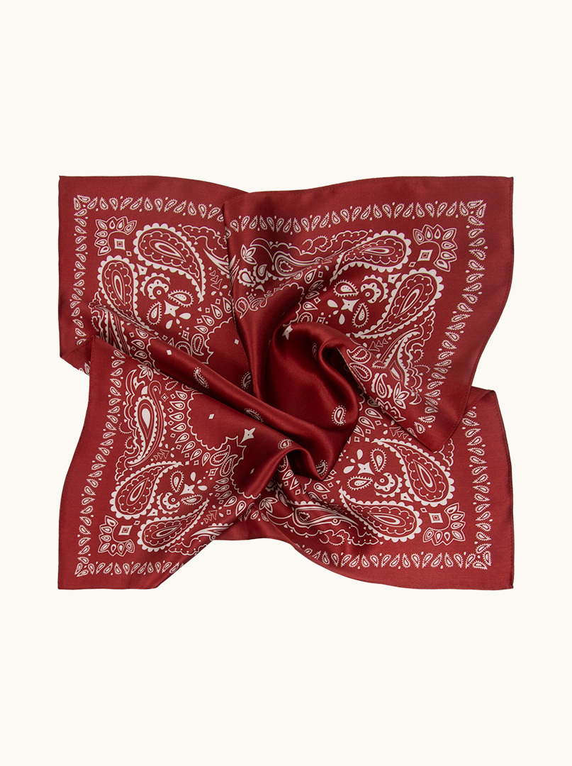 Silk gavroche on maroon background with paisley motif 53 cm x 53 cm image 4