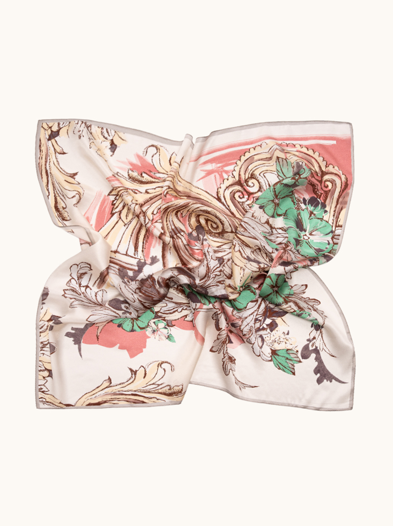 Large silk scarf with oriental pattern, 90 cm x 90 cm image 3