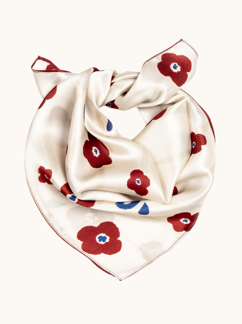 Small women's silk gavroshka ecru floral scarf 53cm x53cm image 1