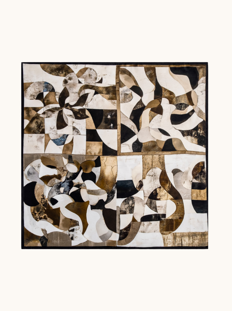 Small silk women's scarf with geometric pattern, 53 cm x 53 cm image 3