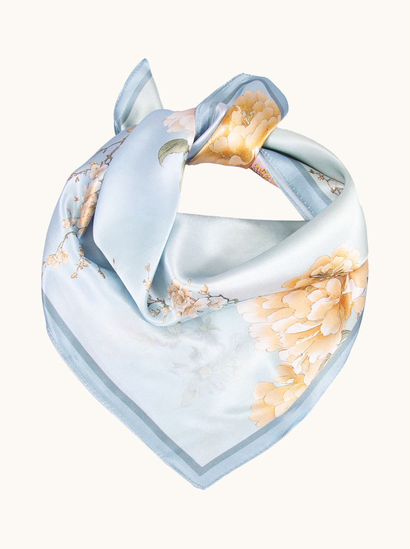Small silk gavroshka scarf in blue pastel color 53cm x53cm image 1