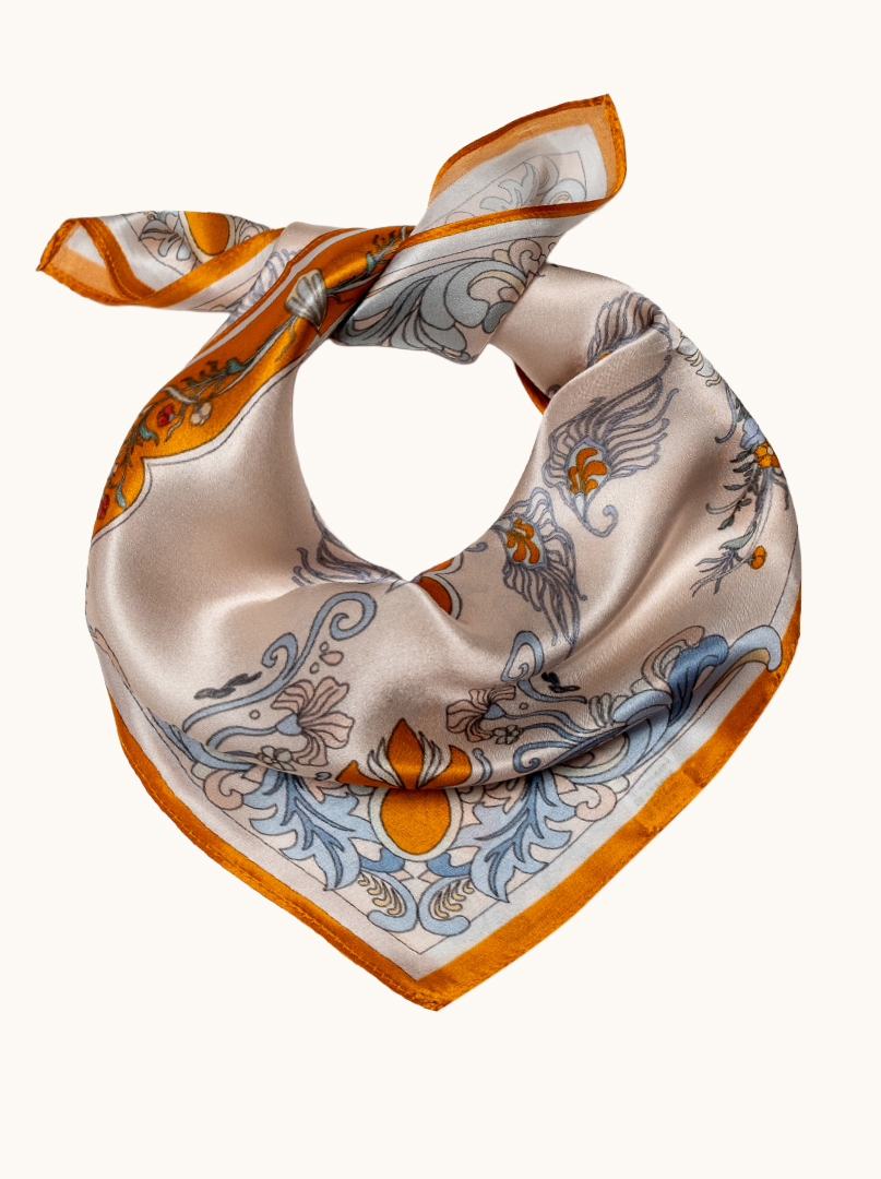 Small silk women's scarf with ornamental motif, 53 cm x 53 cm image 1