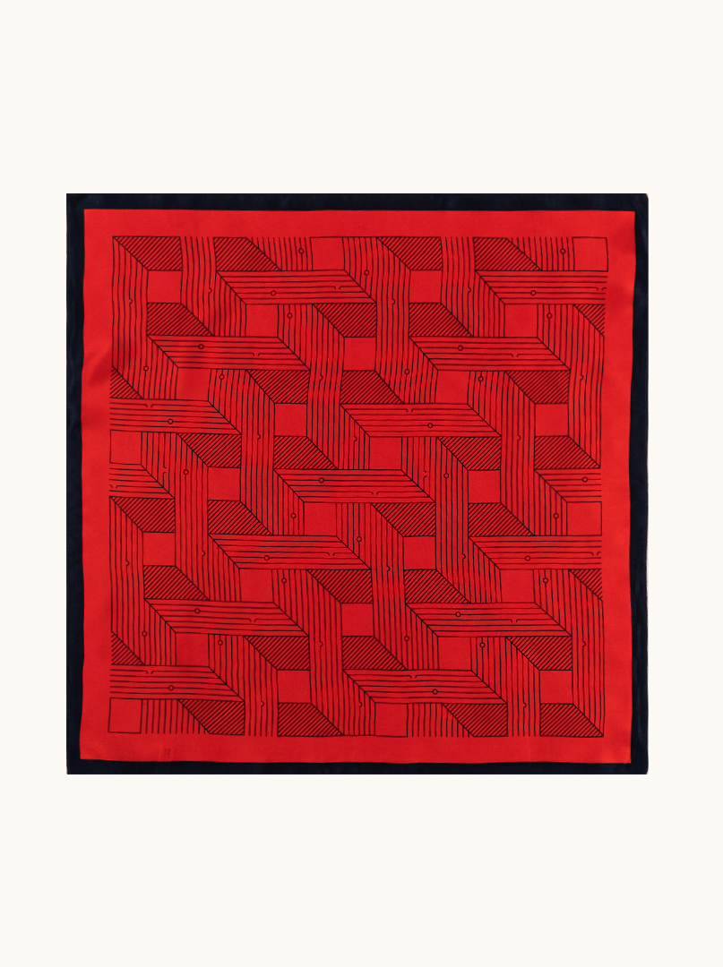 Small women's red silk scarf with geometric pattern 53cm x53cm image 2