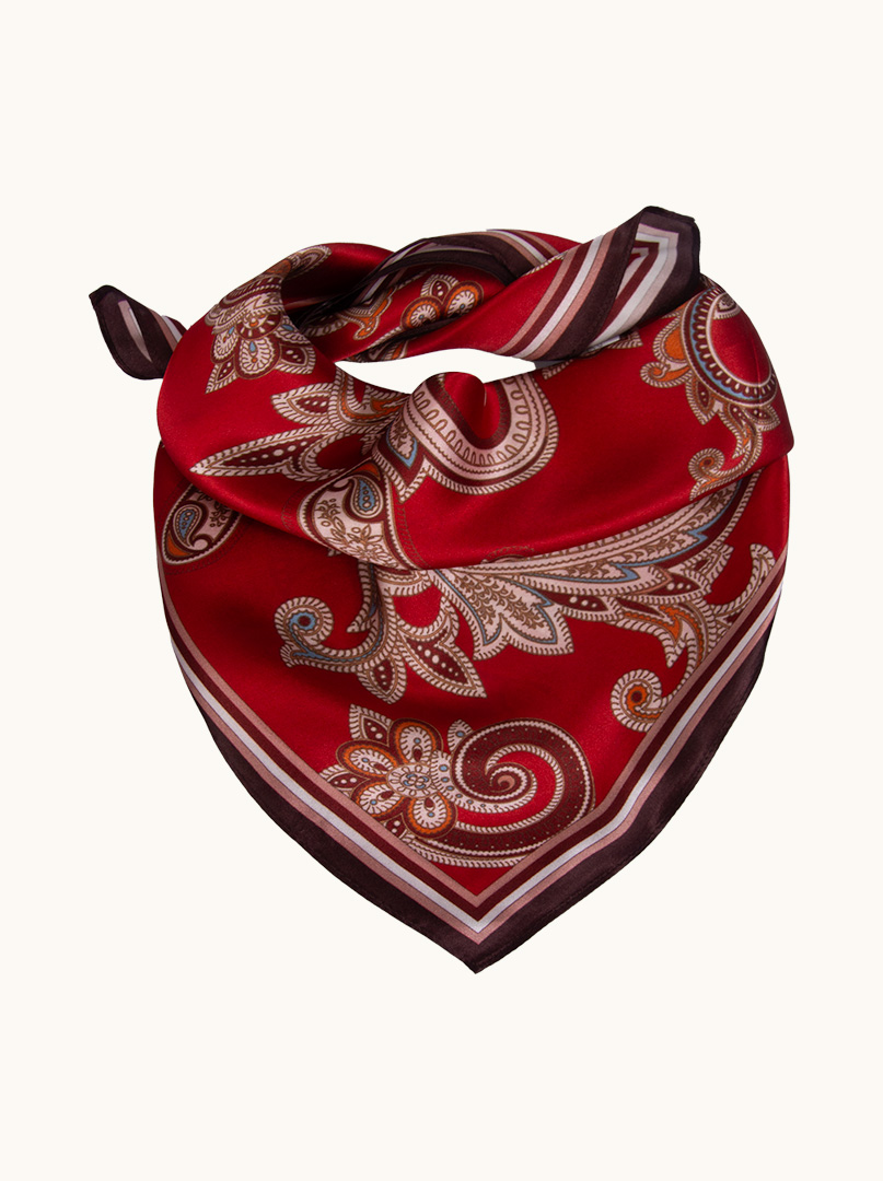 Silk gavroche on red background with paisley motif 53 cm x 53 cm image 1