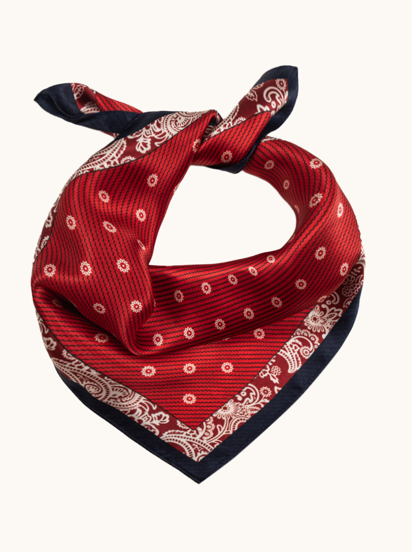 Small red silk scarf with paisley and peas 53cm x53cm image 1
