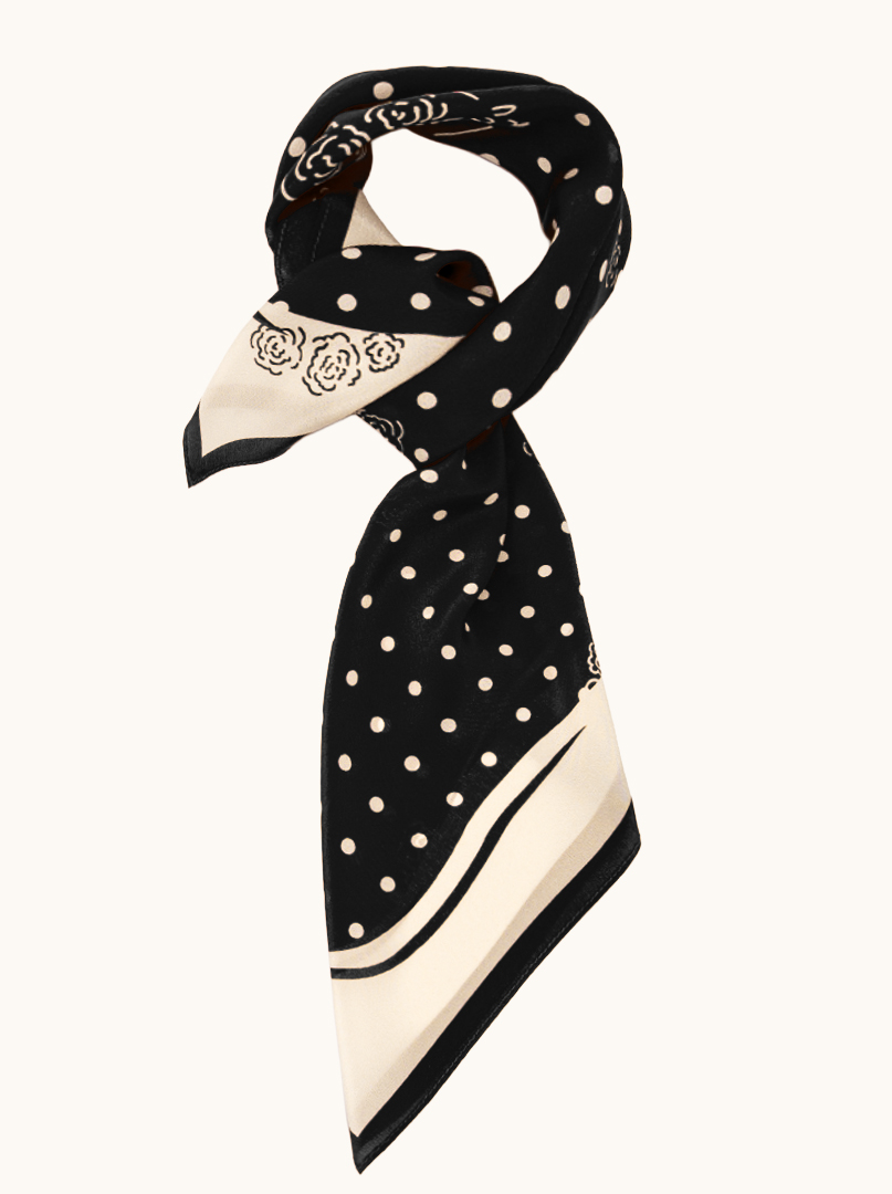 Black silk scarf with geometric patterns 68cm x 68cm image 1