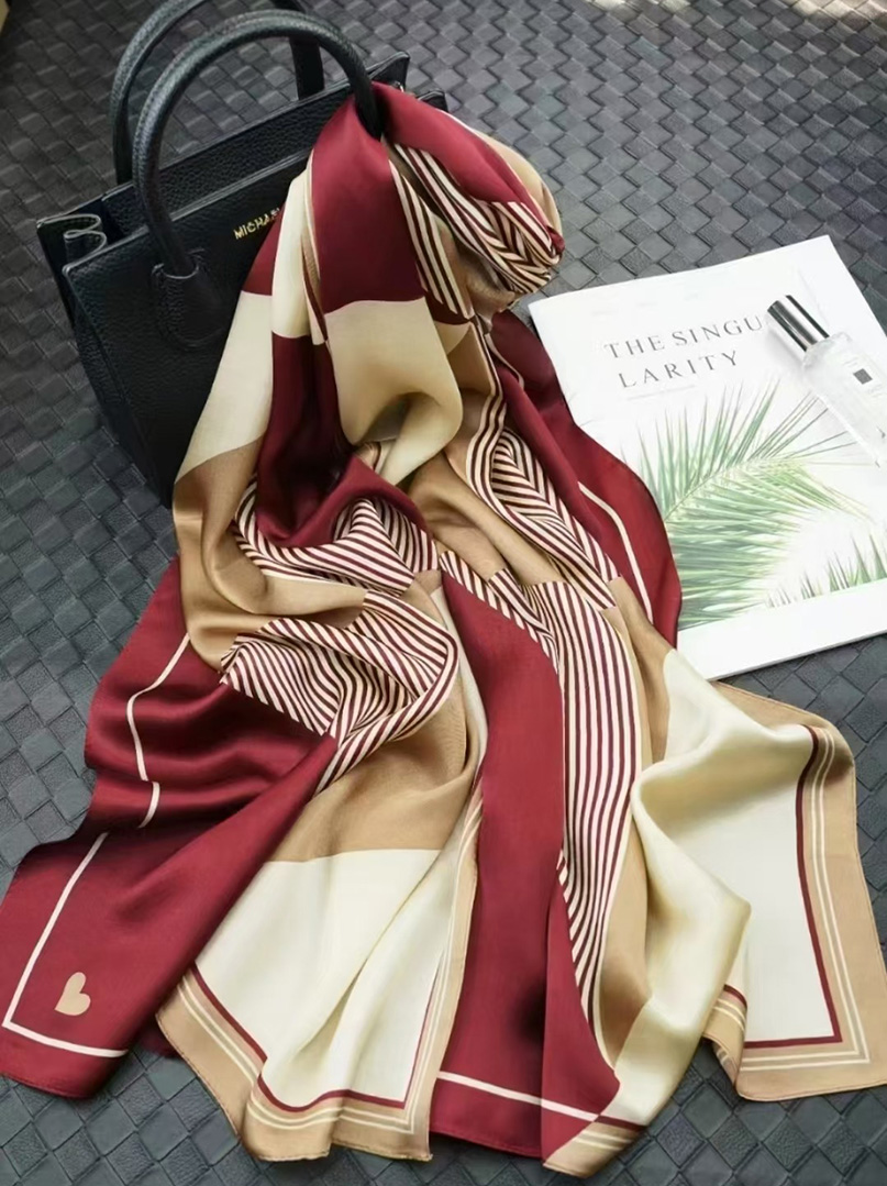 Large blue silk scarf with birds, 55x175 cm image 4