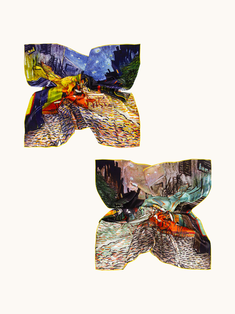 Exclusive double-sided silk scarf with painting motif 110cm x 110cm PREMIUM image 2