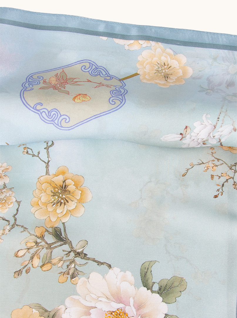 Small silk gavroshka scarf in blue pastel color 53cm x53cm image 4