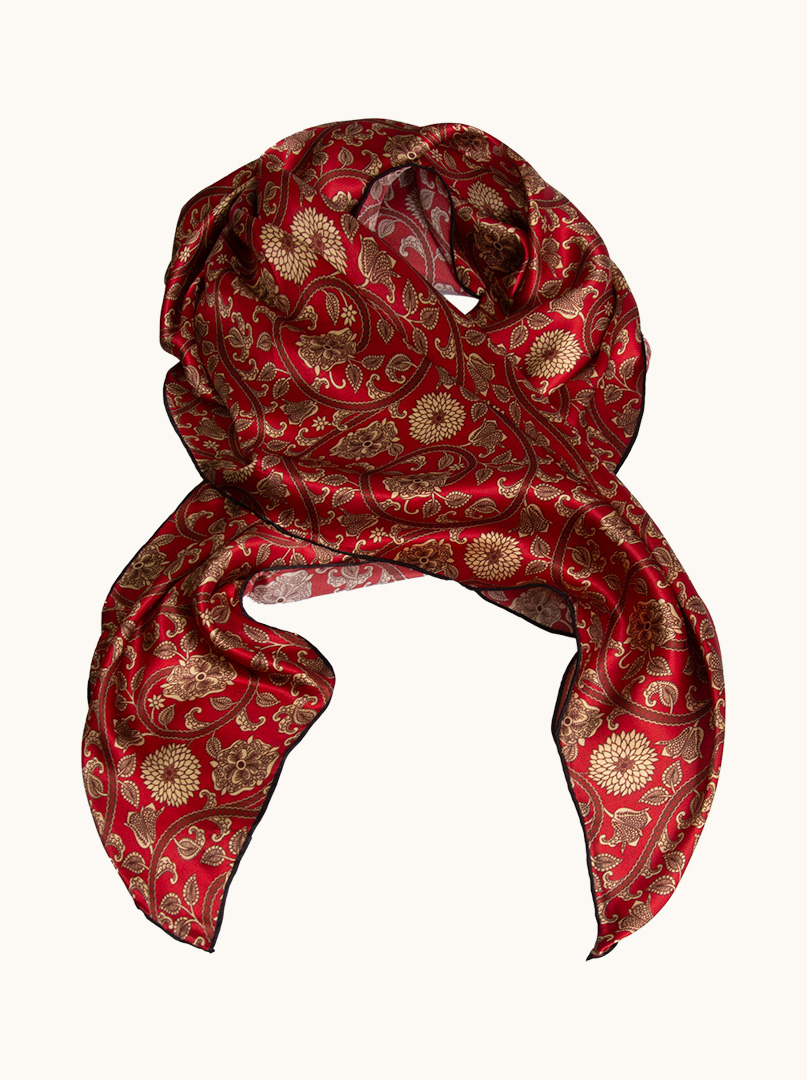 Large women's silk scarf in oriental pattern 110cm x 110cm image 3