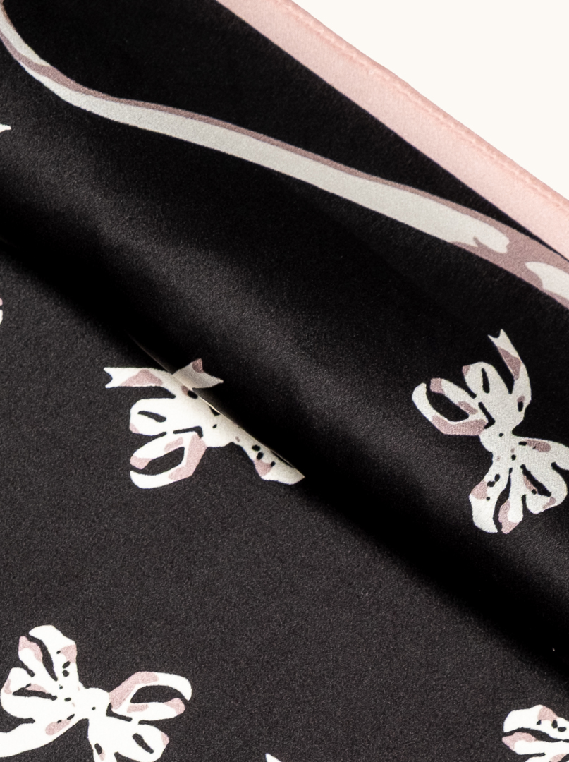 Silk scarf black elegance with a bow in the background 68cm x 68cm image 2
