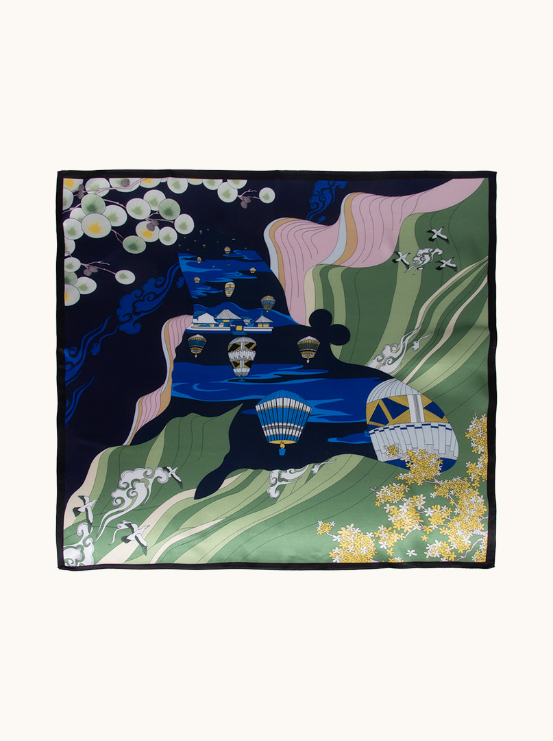 Silk scarf with black border with balloon motif 88 cm x 88 cm image 2