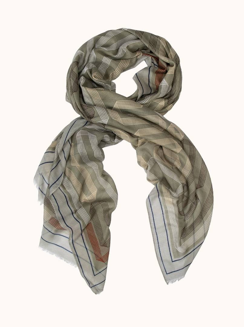 Lightweight cotton and viscose scarf with geometric patterns, 90 cm x 180 cm image 1
