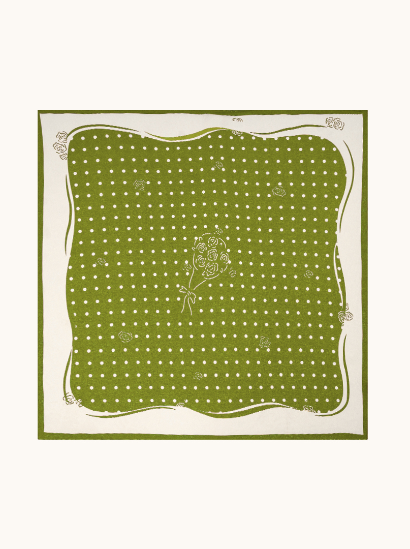 Green silk scarf with geometric patterns 68cm x 68cm image 2