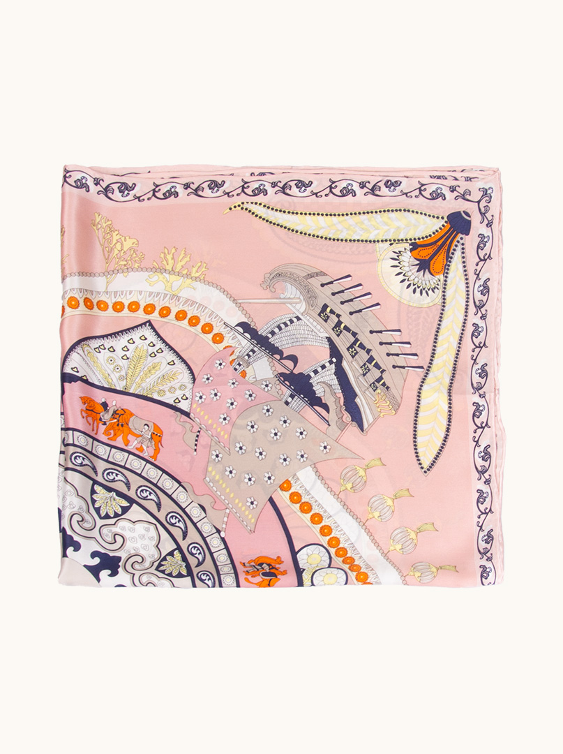 Pink patterned silk scarf 88 cm x 88 cm image 3