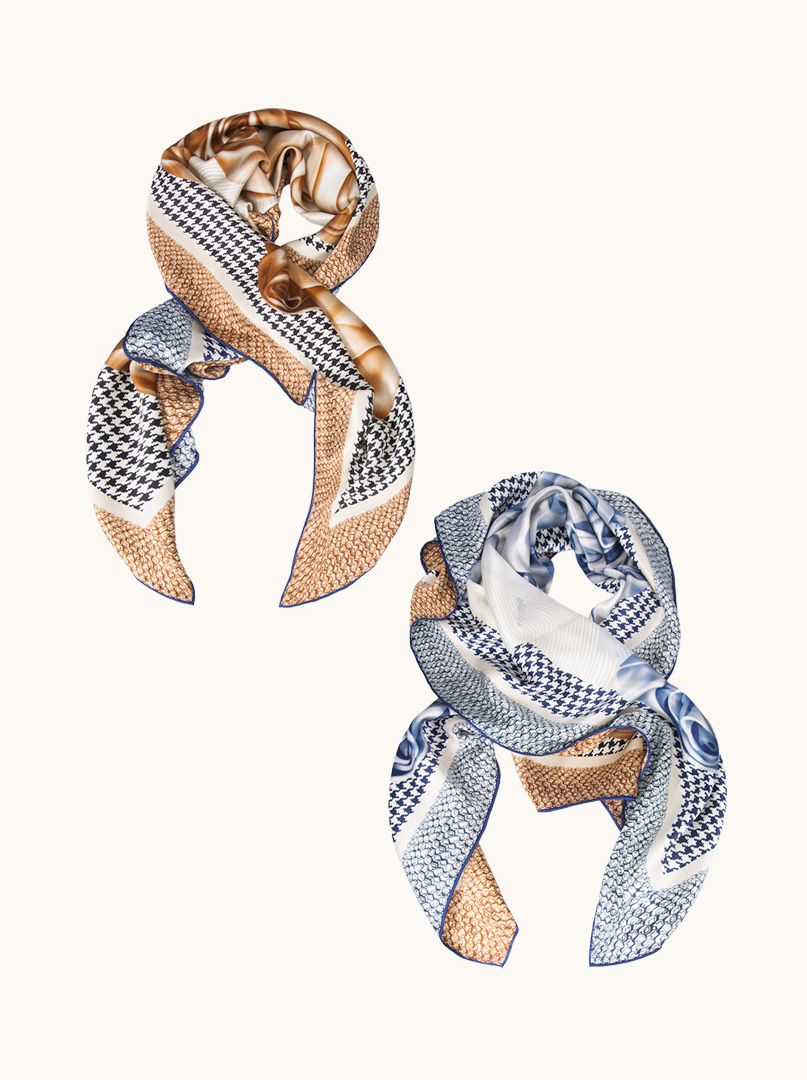 Exclusive double-sided silk scarf with floral motif 110cm x 110cm PREMIUM image 1