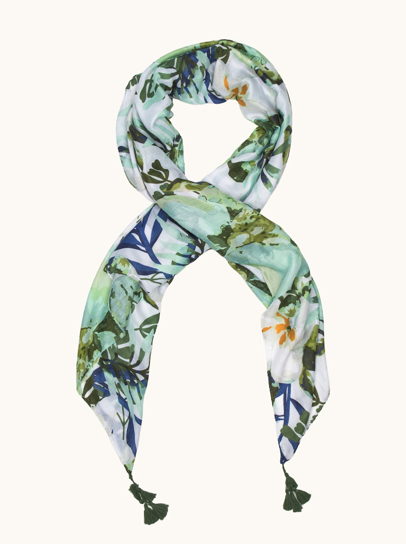  Lightweight tropical print shawl with fringe 90cm x 190cm image 1
