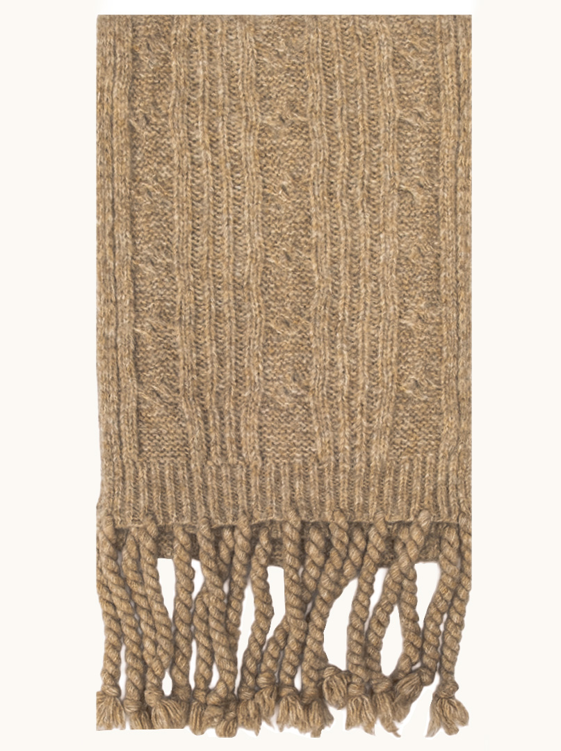 Warm scarf with wool and long fringes, beige, 35x230 cm image 2