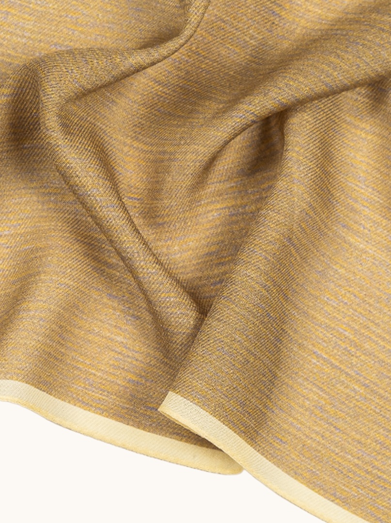 Mustard wool and silk scarf with accents of beige and gray 65 cm x 190 cm image 4