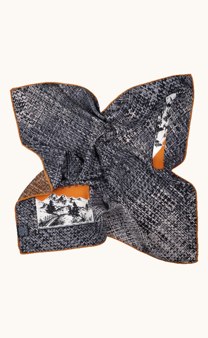 Wool and silk scarf with graphic motif 65x65 cm image 4