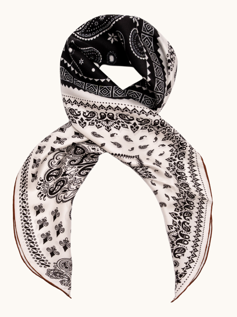 Large silk scarf with oriental pattern, 90 cm x 90 cm image 1