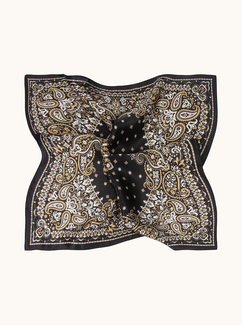 Black silk scarf in paisleye 70 cm x 70 cm image 4