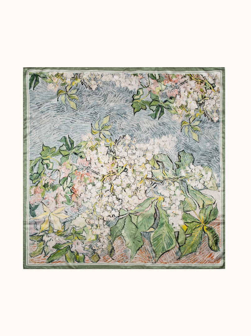 Large reversible silk scarf with floral pattern, 90 cm x 90 cm image 2