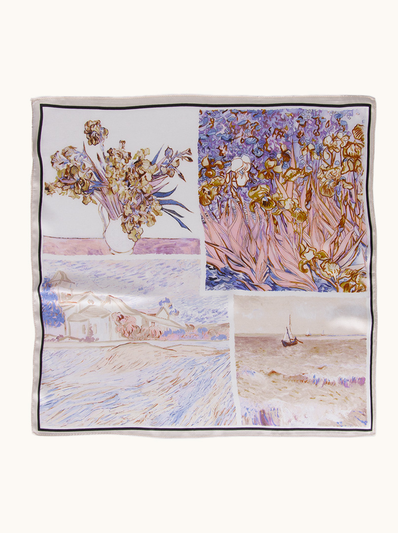 Small women's silk gavroshka scarf with landscape motif 53cm x 53cm image 2