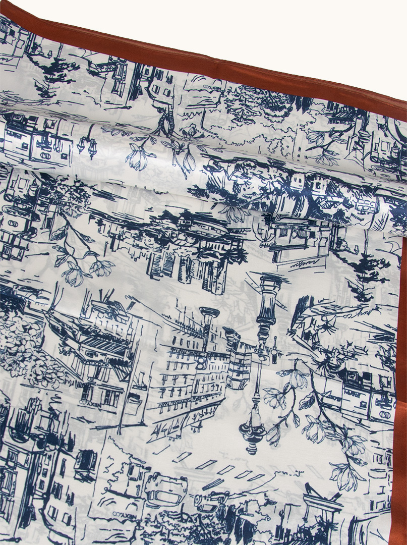 Silk scarf with city motif with brown border 88 cm x 88 cm image 3